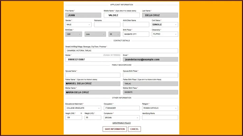 Fill in Personal Details